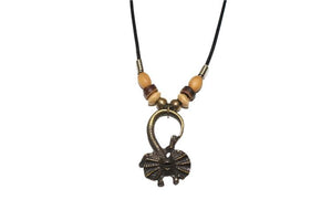 Necklace Frilled Necked Lizard Pendant with Wooden Beads 