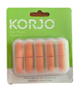 Korjo Travel Ear Plugs Set of 5 Pairs - In Hygienic Travel Case - TEP428