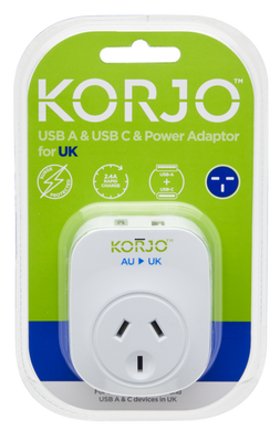 Korjo USB A+C & Power Adaptor for UK - USBACUK