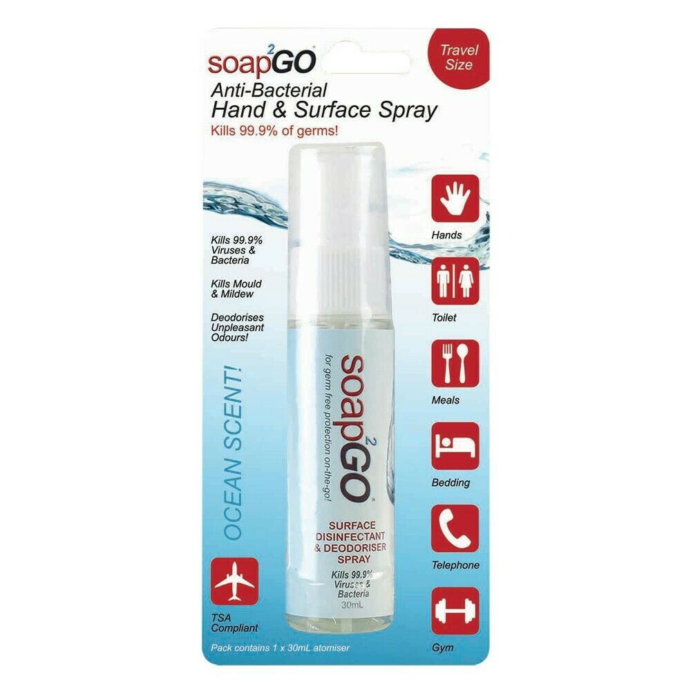 Soap2Go Anti Bacterial Hand & Surface Spray - 30ml - Ocean Scent - Pocket Size