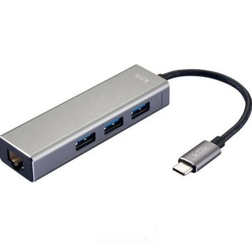 Klik USB-C Male to Gigabit Ethernet + 3 Port USB 3.0 Hub - KC03GBAD