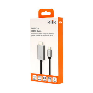 Klik 2m USB-C Male to HDMI Male Cable 4K2K - KCMHD020