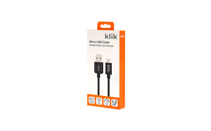 Klik 1.2m Micro USB Sync/Charging Cable - Black - KUM12BK