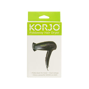 Korjo Foldaway Lightweight Hair Dryer - Dual Voltage Perfect for Travel & Home - HD80