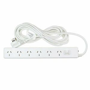 Jackson Powerboard 6 Outlet Surge, Master Switch, 5m Lead White - PT6225