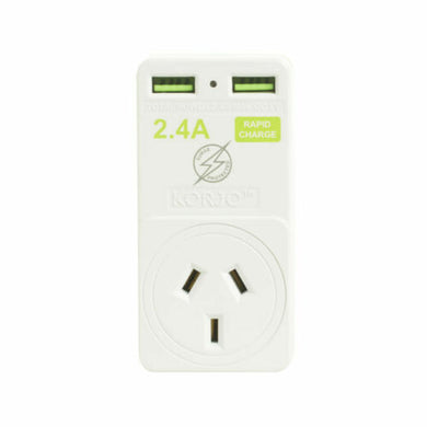 Korjo USB & Power 2 Port Travel Adaptor Plug for Australia/NZ - USB2X2AU