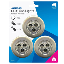 Load image into Gallery viewer, Jackson LED Push Lights 3 Pack - PTPLIT3L - Great for the Garage/Cupboards/Camping/Caravan
