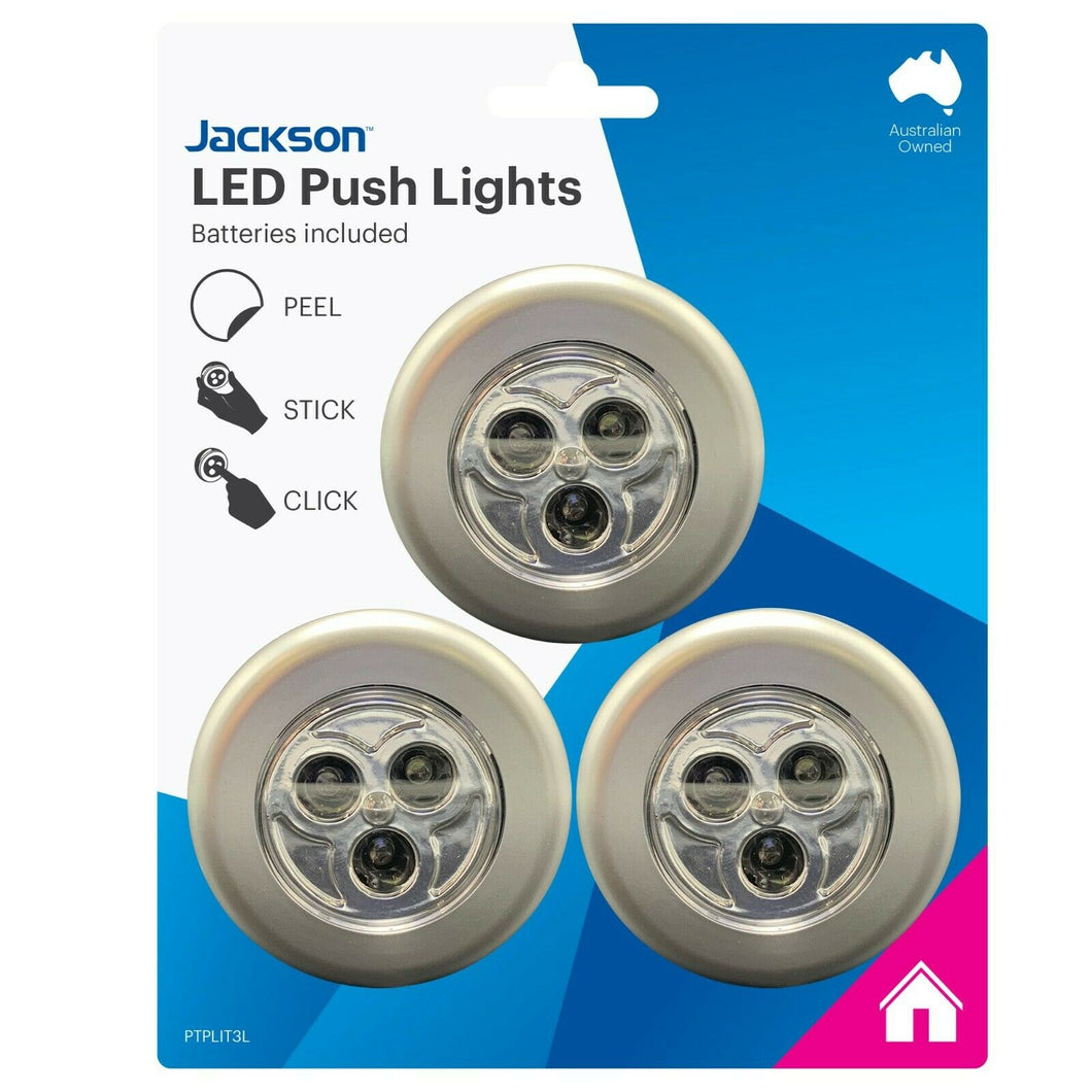 Jackson LED Push Lights 3 Pack - PTPLIT3L - Great for the Garage/Cupboards/Camping/Caravan